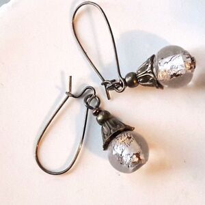 Artisan earrings  510# dangle earrings Victorian earrings foil glass bronze col